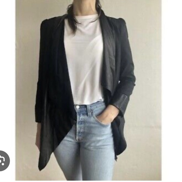 Alice + Olivia Jackets & Blazers - Alice + Olivia Wool and Leather Open Front Evening Jacket Size S Color Bkack